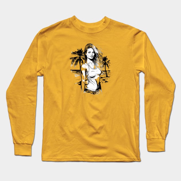 Beach Girl - Original Artwork Long Sleeve T-Shirt by Labidabop